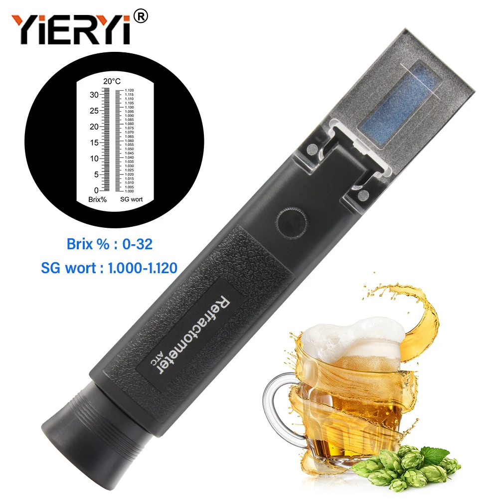 Yieryi Hand Held Double Scale Beer Refractometer 0-32% Brix Meter 1.000-1.120 SG Wort Tester Beer Brewing Specialist Hydrometer