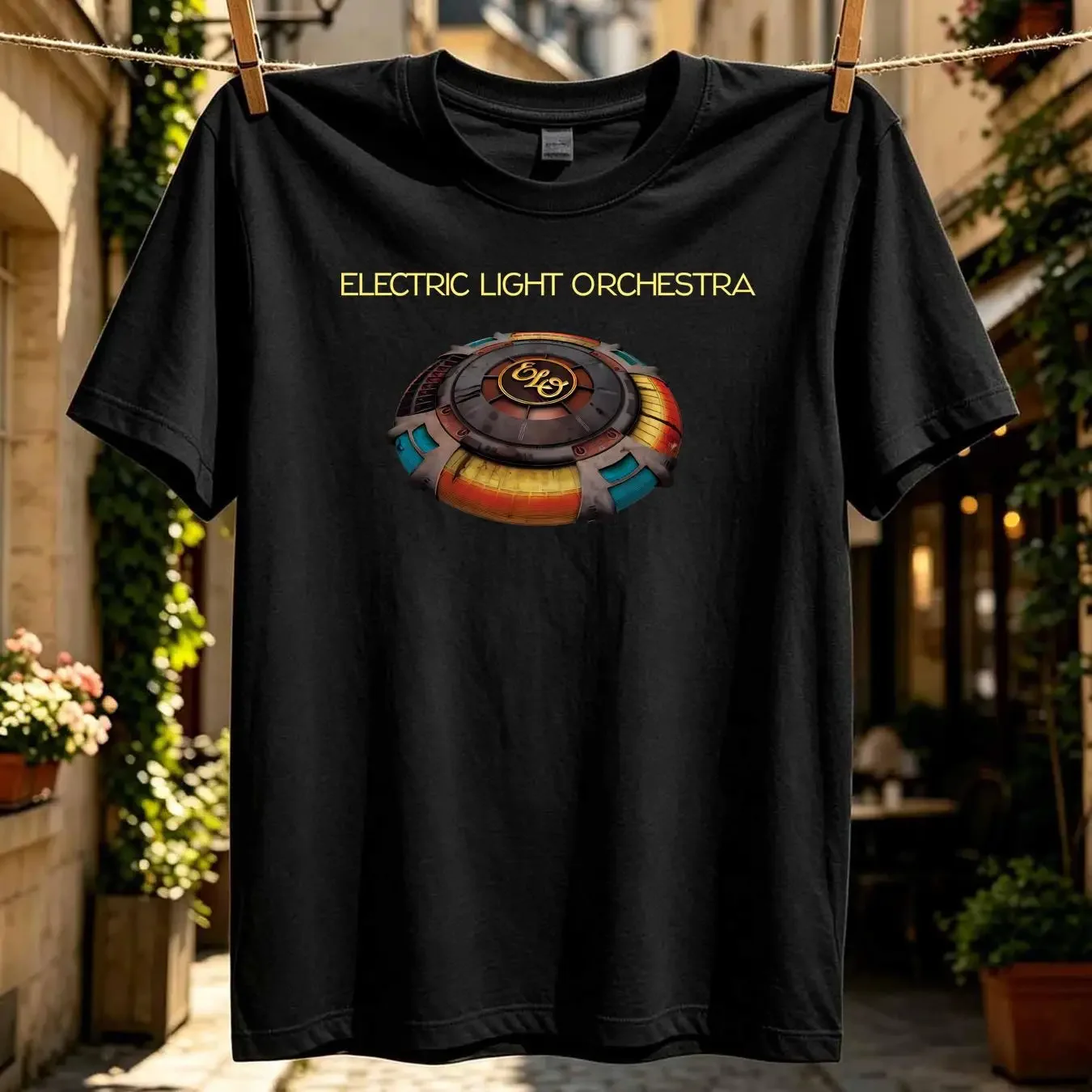 washed T Shirt Electric Light Orchestra 'Mr Blue Sky Album' Black NEW OFFICIAL vintage Washed designer clothes Casual homme