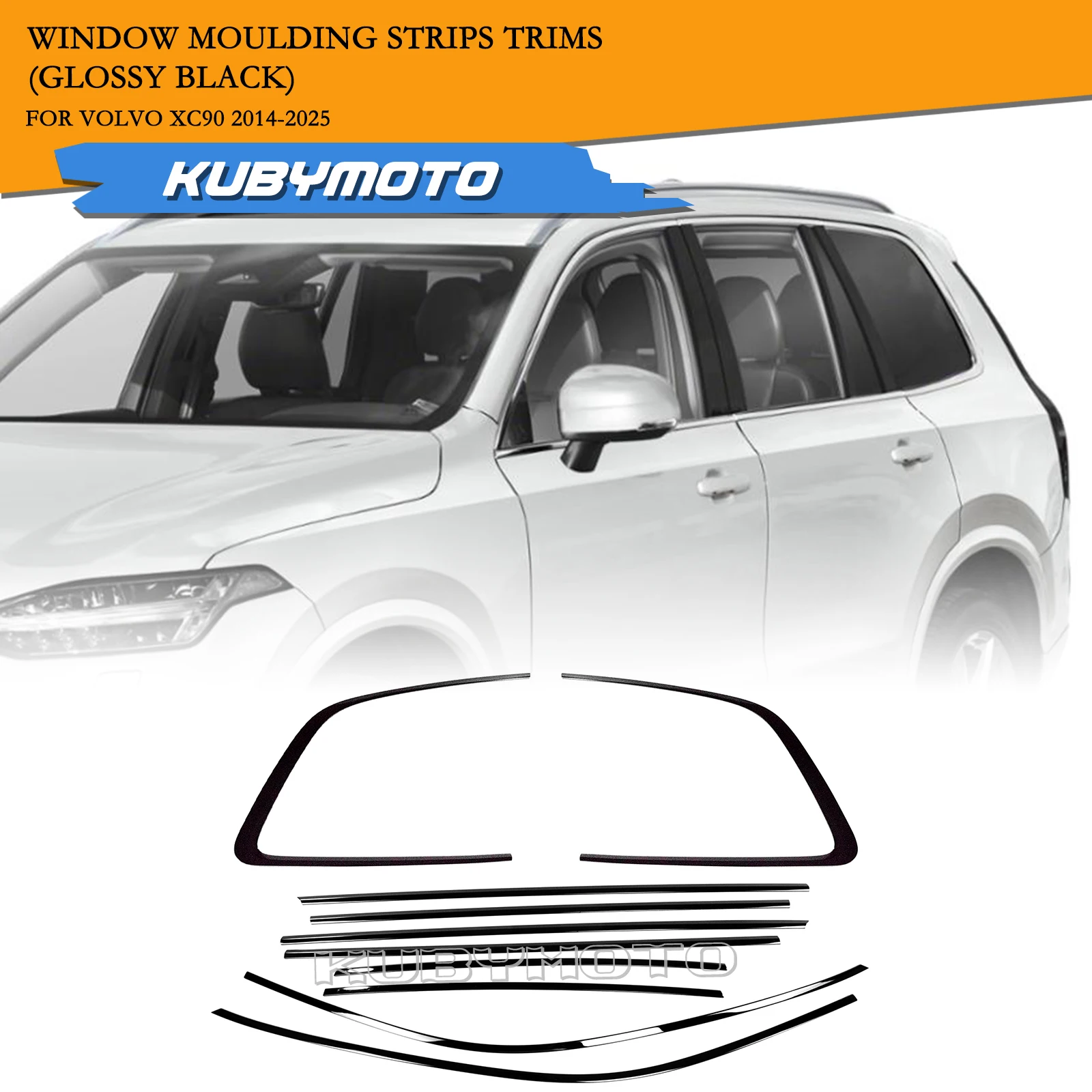 Gloss Black Exterior Window Frame Trims Strips Door Side Seal Styling Molding Decoration Weatherstrip For Volvo XC90 2014-2025