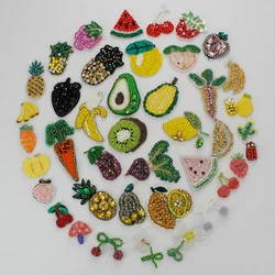 Applique Sew-on Applique, Bead Rhinestones Badge, Fruit, Mushroom, Cherry, Lemon, Kiwi, Carrot, Pineapple, 2 Pcs