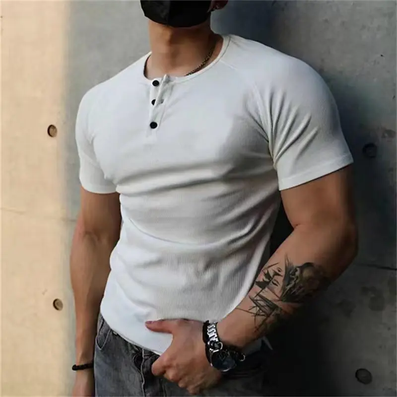 

Threaded 230g Cotton Heavy Men's T-shirt Solid Color Men T shirt Retro Short Sleeves Man Tops Tees