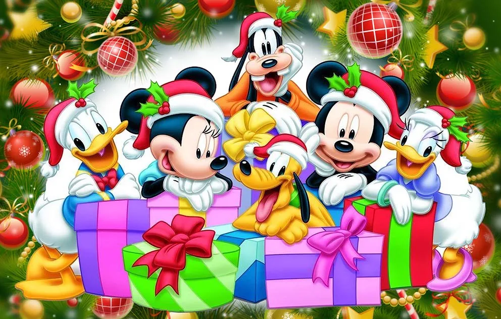 Mickey Mouse Christmas Backdrop Merry Christmas Mickey Mouse Birthday Background for Boys and Girls Red Xmas Mickey Mouse Banner