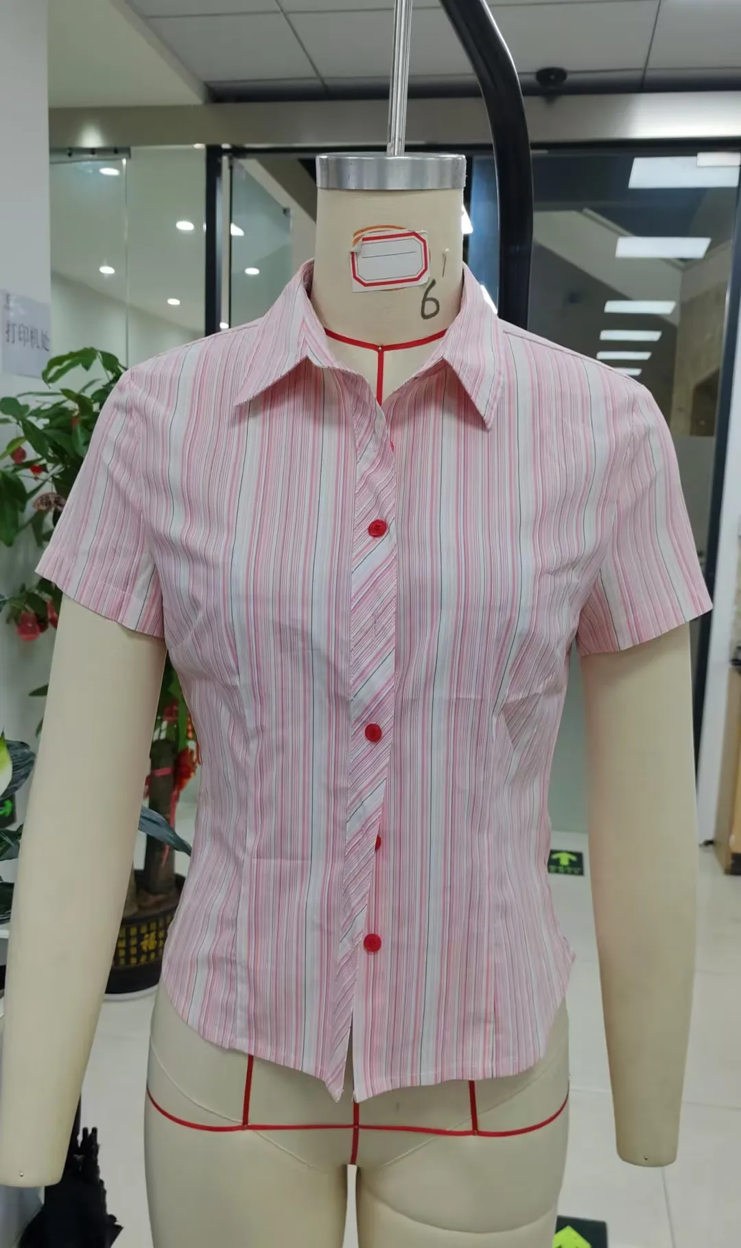 

Women Striped Short Sleeve Blouse Fitted Collared Button-up Shirts Casual Summer Streetwear