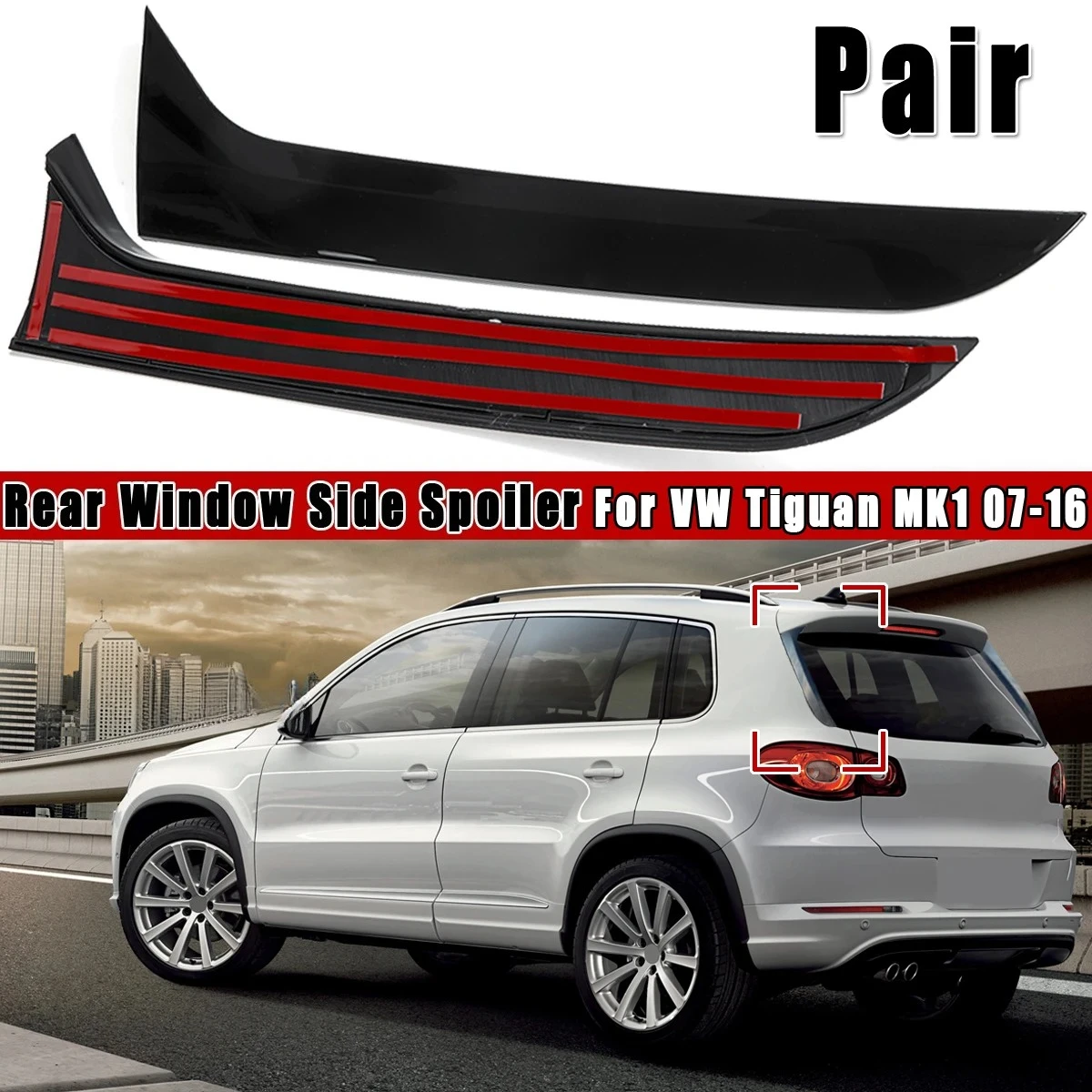 Rear Window Side Spoiler Canard Splitter Trim Glossy Black For VW Tiguan MK1 2007-2016 Replacement Styling Parts