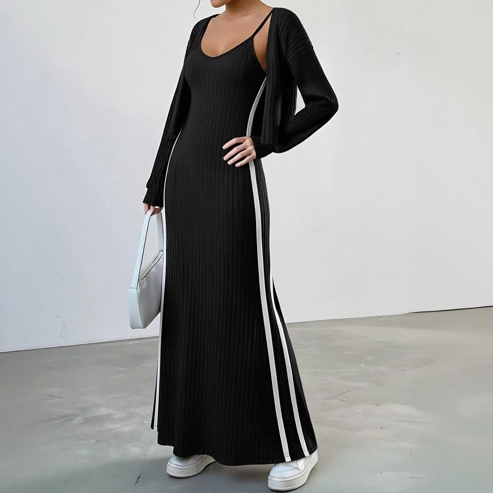Traje informal con cuello redondo, falda, ropa de invierno, conjunto de estilo femenino, traje cómodo de moda para clima frío