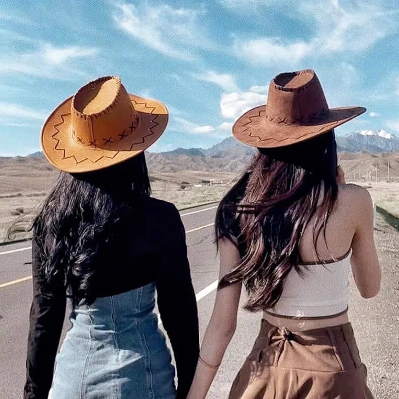 Women Men Fashion Hats Western Cowboy Hat Summer Women's Sunscreen Hat European Style Retro Large Brimmed Beach Sun Hat