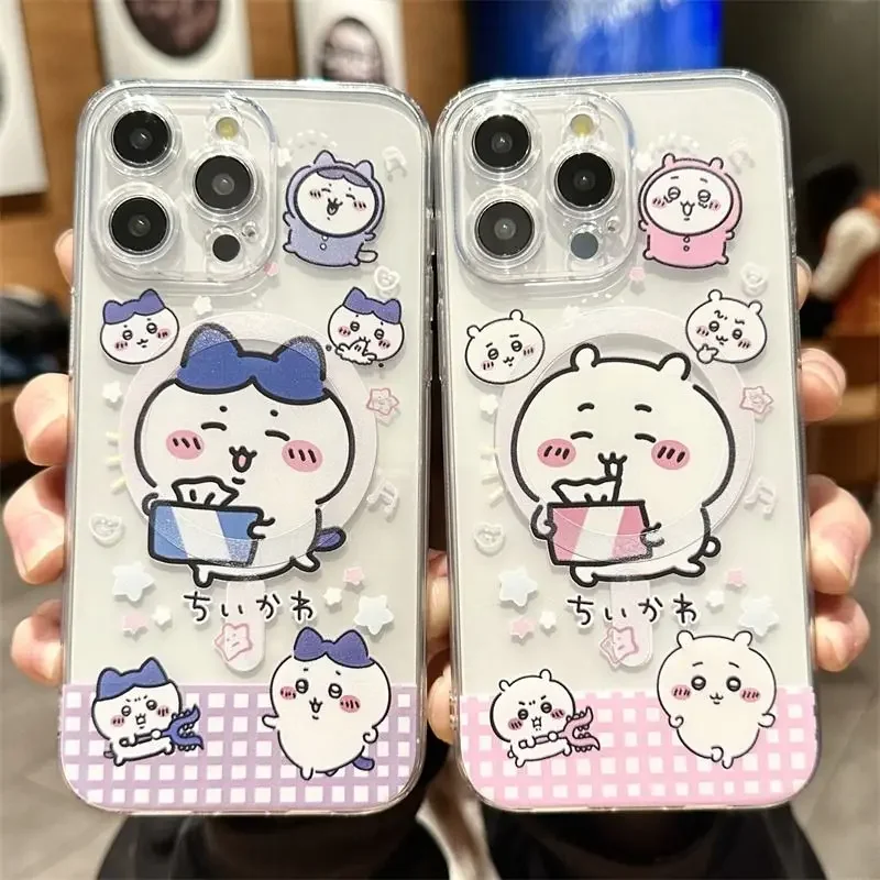 Bonito usagi kawaii chiikawas magsafe caso de telefone magnético para samsung galaxy s25 s24 s23 s22 s21 s20 fe plus ultra 5g capa macia