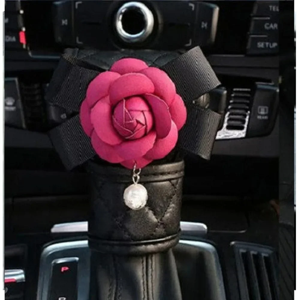 Car Seat Belt Cover Handbrake Grip Shifter Cover Set Rhinestone With flowers Auto Interior Styling Accessories for Women Girl