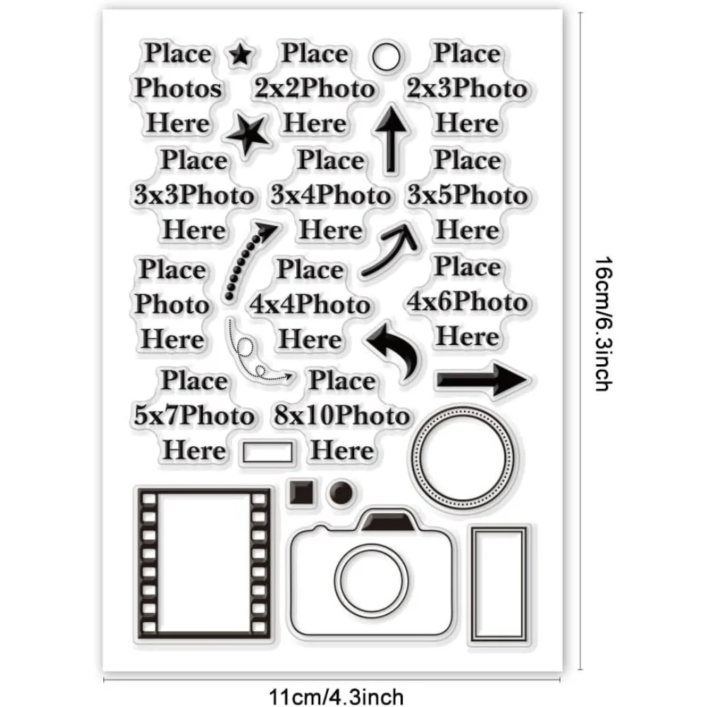 Place Photo Here Clear Stamp Arrow Silicone Stamp Camera Rubber Stamp Image Frame Transparent Stamp Picture Size Seal Stamp