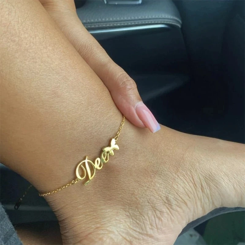 Personalized Double Letters Name Anklet Women Girl Jewelry Stainless Steel Custom Nameplate Anklet Leg Chain Summer Gift