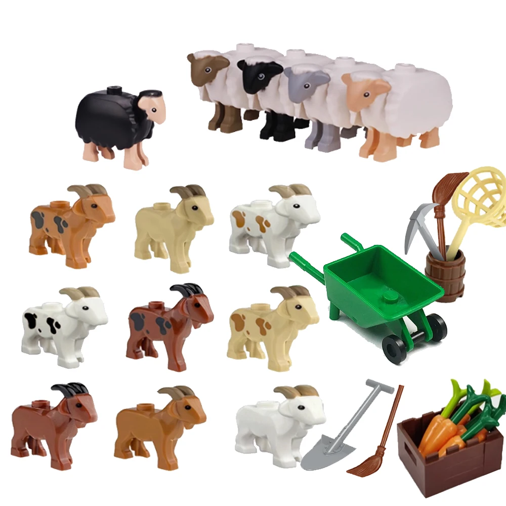 MOC City Animal Building Blocks Goat Elephant Bear Crocodile Lizard Tiger Leopard Panda Warhorse Set Educational Toys Gift QT013
