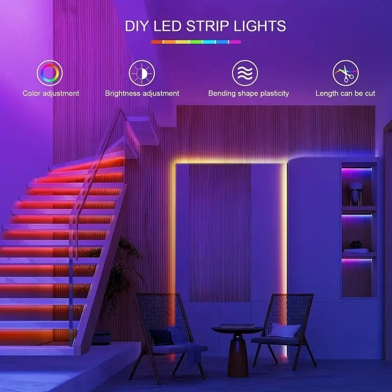 100ft(2 Rolls Of 50ft)LED Strip Lights For Bedroom,Smart Rope Stripr Lights With 44-Key Remote,RGB Color Changing Music Sync Sk