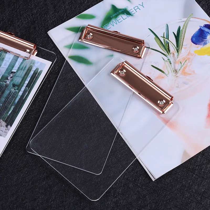 High quality rose gold transparent Clipboard thickened acrylic folder office supplies writing board A4 information note folder