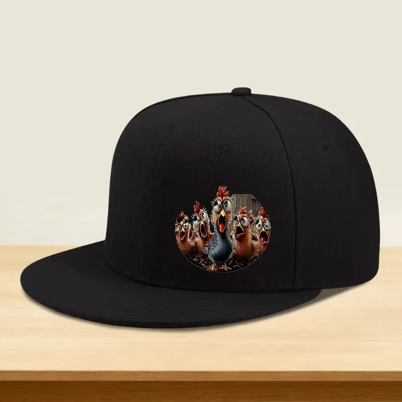 Funny Screaming Chicken Print Flat Brim Baseball Cap Unisex Outdoor Casual Hat for Camping Festival