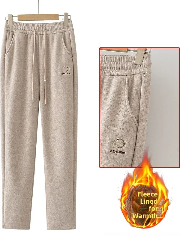 

Теплые брюки-харлан с флисовой подкладкой, повседневные брюки с эластичной резинкой на талии для мам, женщин среднего и старшего возраста, спортивная одежда для осени и зимы