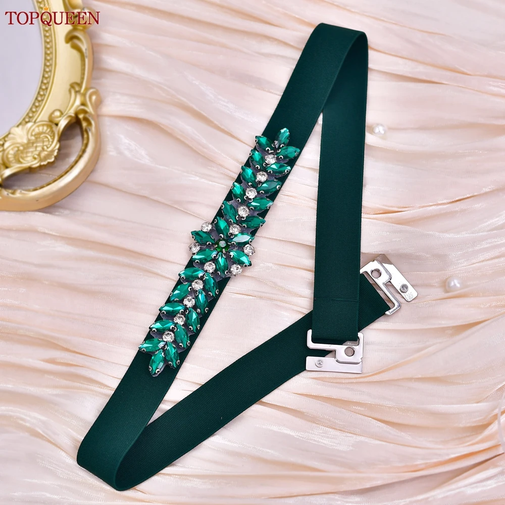 

TOPQUEEN зеленый эластичный пояс, официальная одежда, пальто, куртка, украшение, серебряный карабин, дизайн, женский пояс со стразами S69-KL