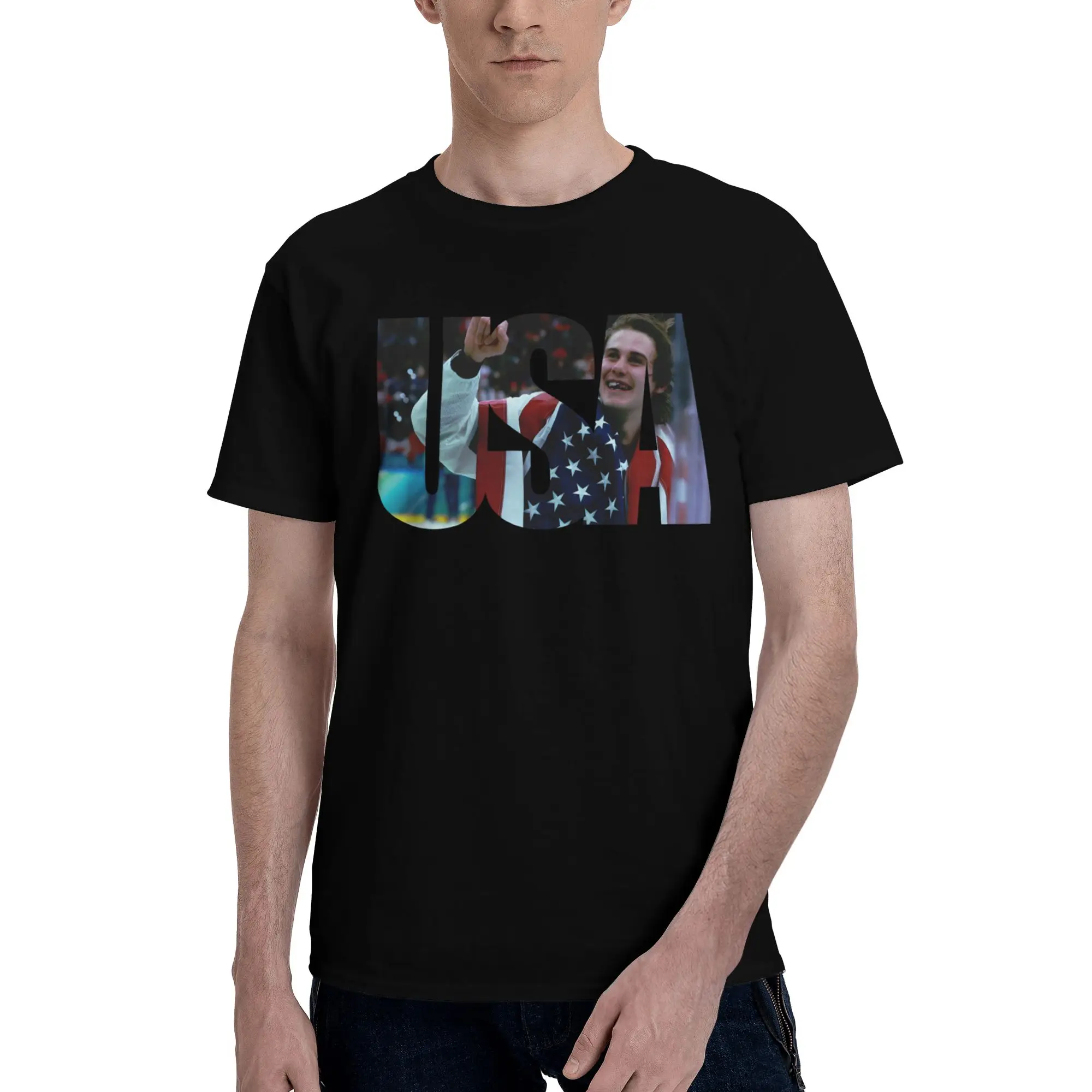 Jack Hughes Usa Gold Hockey Tee Shirt for Men Women Graphic Printing T Shirts  Cotton Clothes