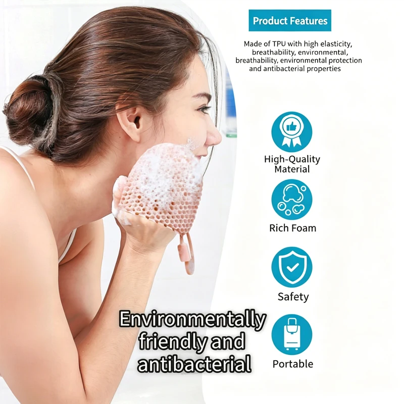 Honeycomb Exfoliating Shower Finger Caps Body Scrub Cleansing Bath Mitt Breathable Odorless Skin Care Tool Multi-Color