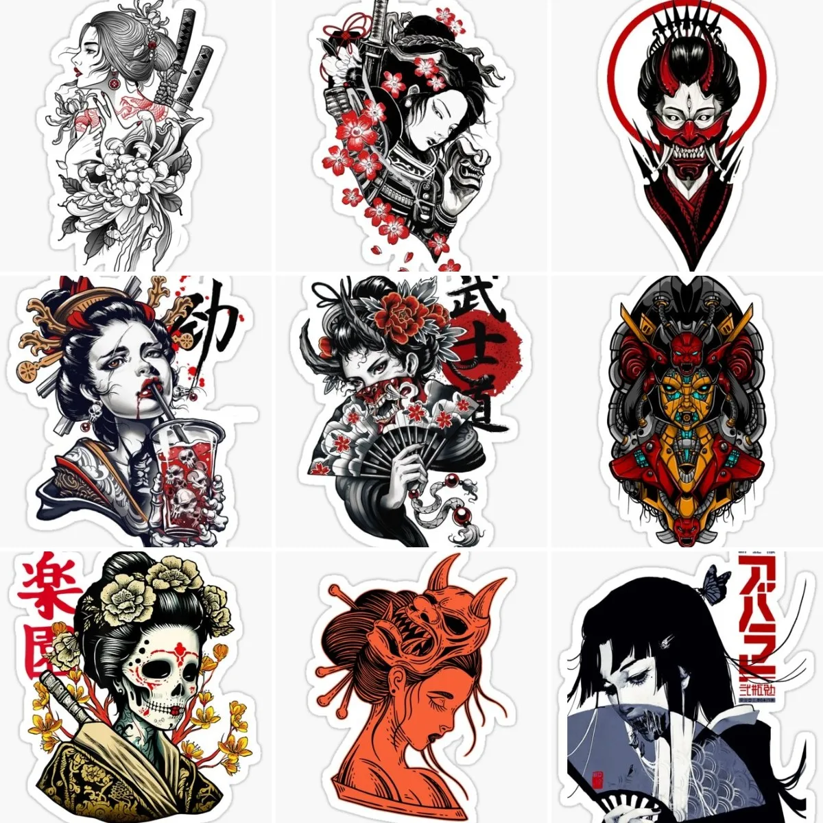 

Beautiful Geisha Samurai Skull Creative Sticker Vinyl Car Accessories Motorcycle Helmet Laptop Truck Bicycle Wall Glass Decal