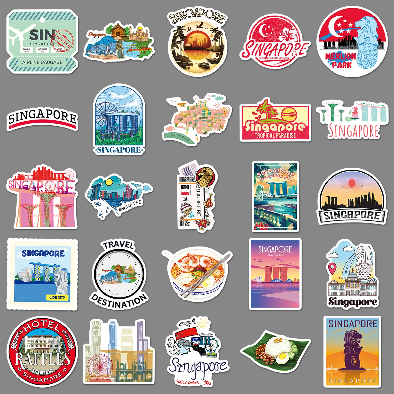 50 قطعة من ملصقات سنغافورة لموضوع السفر لسجل القصاصات والهاتف المحمول والكمبيوتر المحمول DIY ملصق تزيين الحرف اليدوية