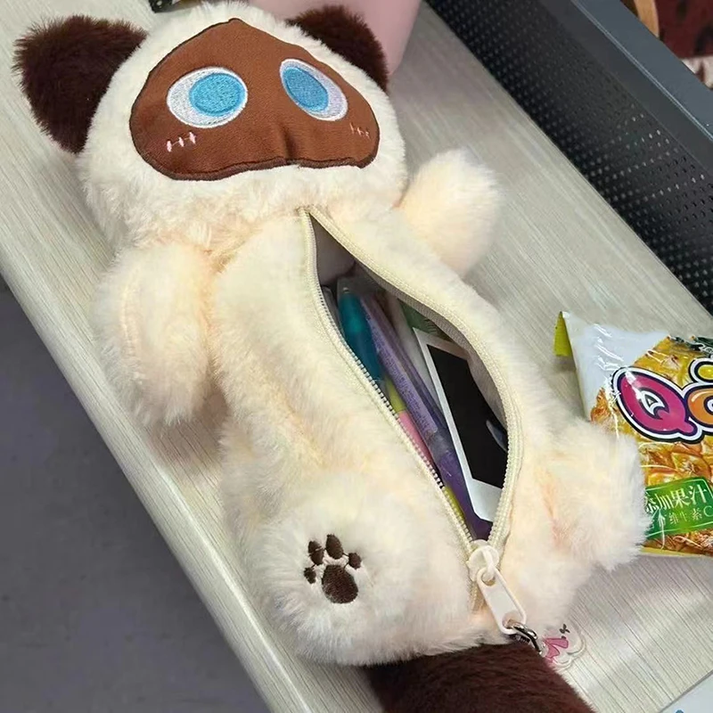 

Очаровательный плюшевый пенал с котом в мультяшном стиле — органайзер для канцелярских принадлежностей большой емкости для ручек, карандашей и школьных принадлежностей