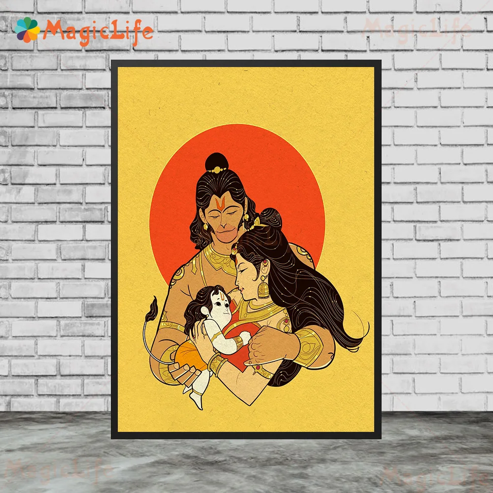 Cuadros de pared de dibujos animados de Hanuman Anjana Vayu, religión hindúismo, para sala de estar, póster nórdico, cuadro sobre lienzo para pared sin marco