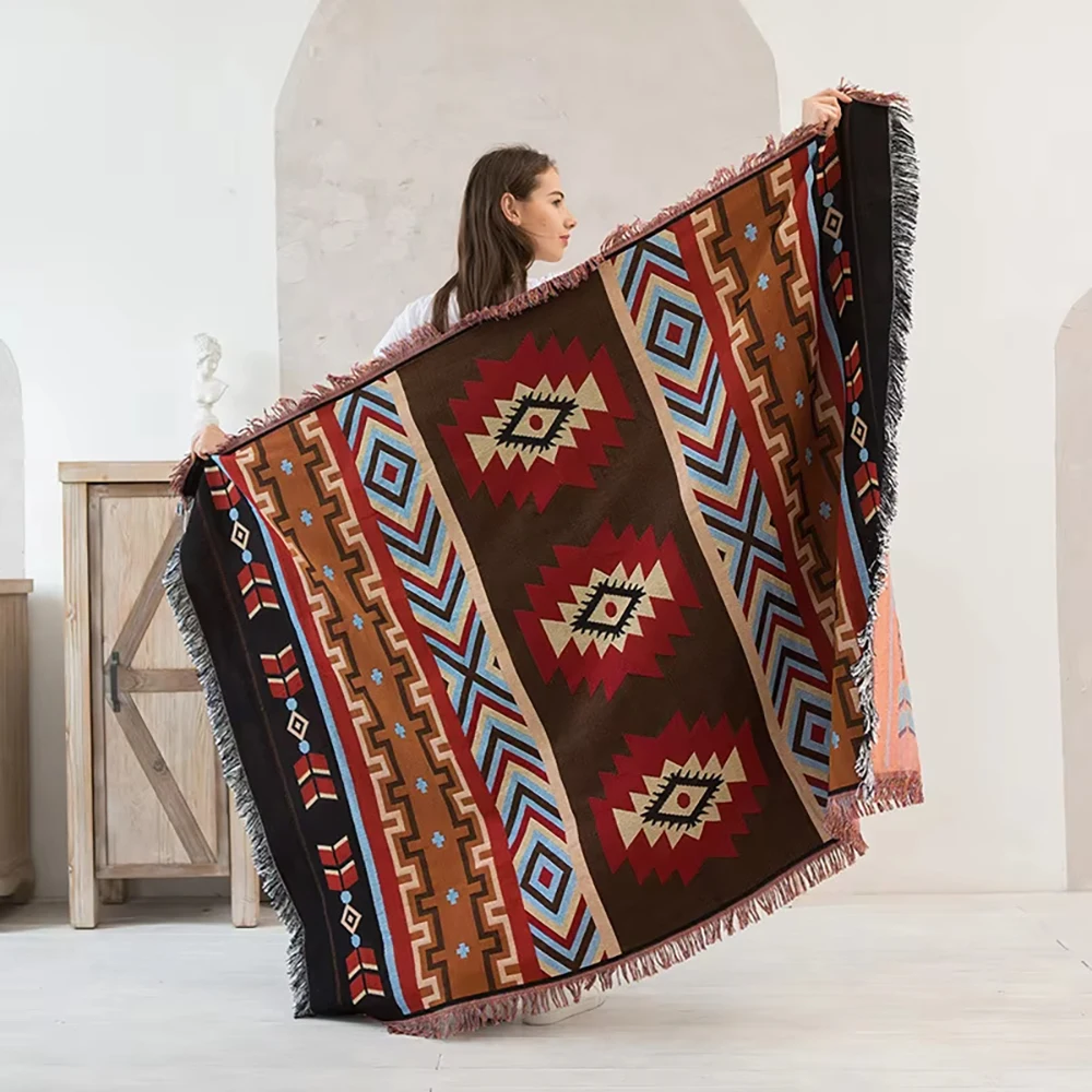 Versatile Western Bohemian Blankets Outdoor Blankets Camping Picnic Blankets Decorative Bed Blankets Checkered Sofa Pads Travel