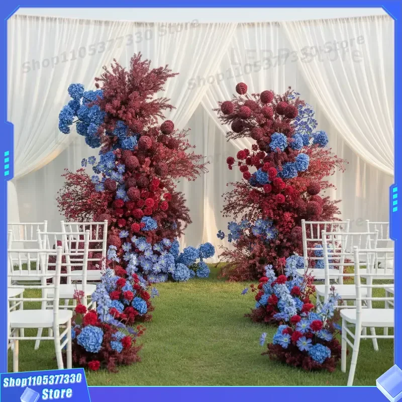 Burgundy Blue Hydrangea Artificial Flower Arch Wedding Background Wall Decoration for Events Parties High Quality Floral