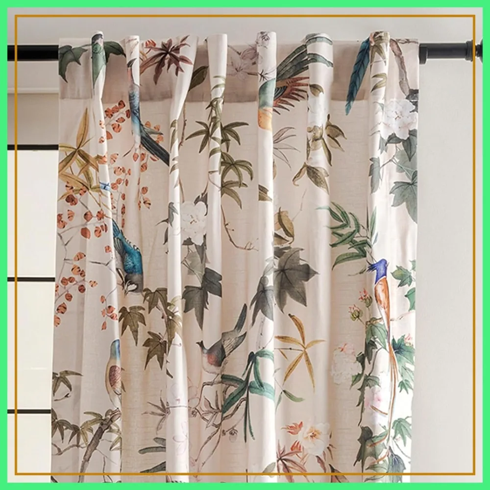 

Cotton Curtain for Living Room 96 Inch Length One Panel Light Filtering Window Drapes with Rod Pocket and Back Loop Beige 50x96