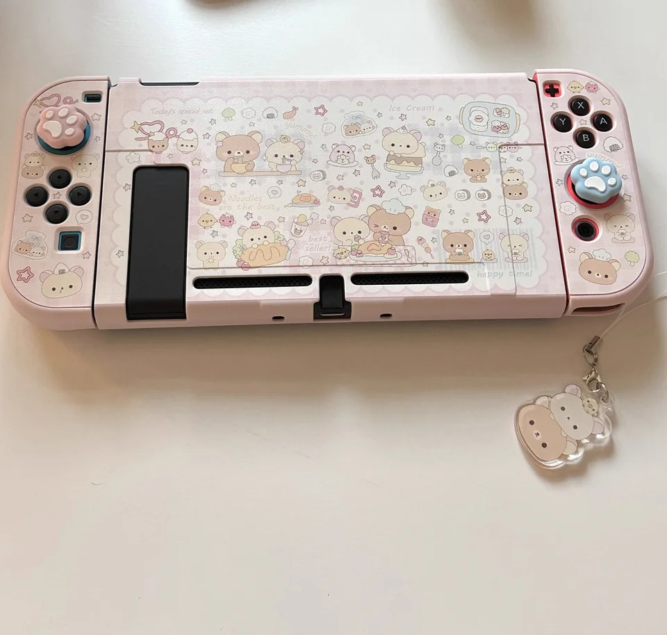 Rilakkuma Diseño original Lindo carcasa protectora de interruptor rosa para Switch2 Oled Soft Shell Compatible con Nintendo NS Sister Lite