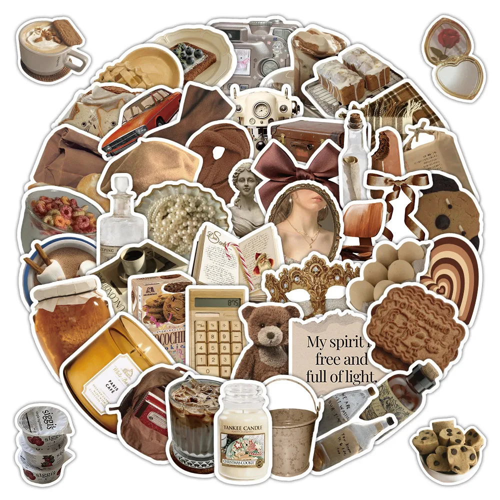 54 Sheets Chic Brown INS Aesthetic Stickers - Decorative Labels for Stationery & Gift Wrapping Decoration Peel Joy Sticker Store