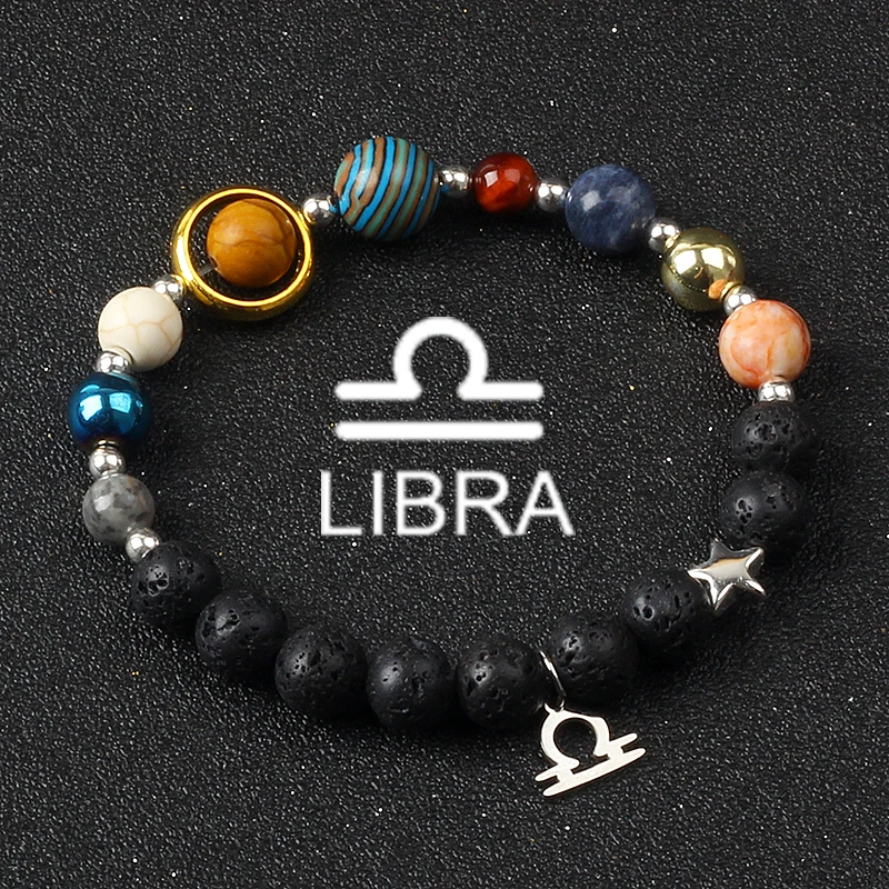 النظام الشمسي غالاكسي الكواكب أساور للنساء النساء زودياك برج العذراء السرطان ليو الميزان 12 كوكبة سوار حلية مجوهرات هدية #5