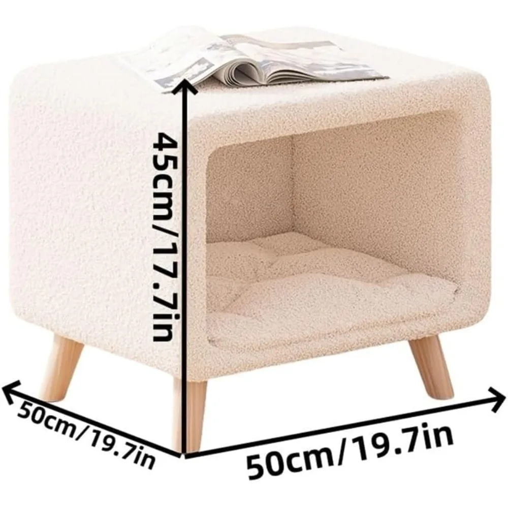 منضدة سرير قطة مدمجة مع حصيرة قابلة للإزالة وتخزين لغرفة المعيشة - لمسة نهائية بيضاء شديدة التحمل #2