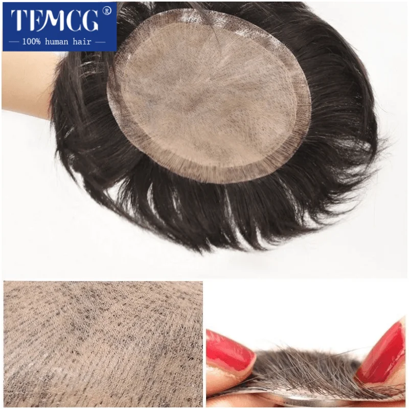 Men's capillary prothesis Silk Base Top Asia Male Hair Prosthesis Breatable Toupee Men Wigs For Men 100% Human Hair Syste