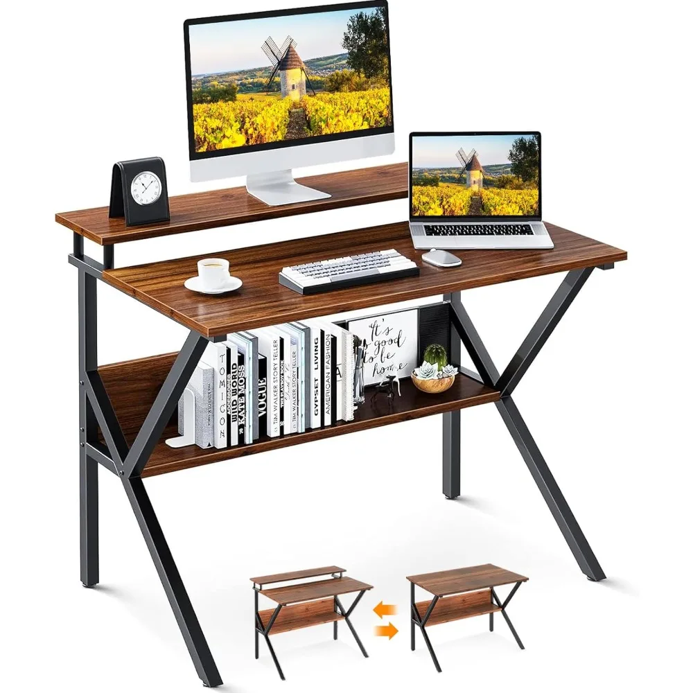 

27.5Inch Small Computer Desks for Small Spaces,Compact Desk with Storage,Tiny Desk Study Desk with Monitor Stand for Home Office