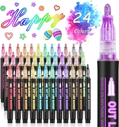 36 Color Double Line Outline Art Pen Marker Pen DIY Graffiti Outline Marker Pen Highlighter Scrapbook Bullet Diary Poster Card