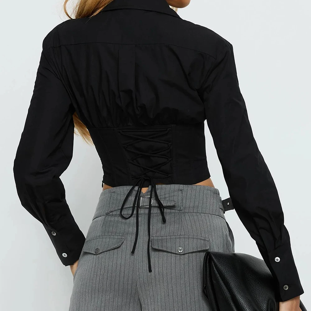 

Elegant Striped Print Shirts for Woman Autumn Vintage Long Sleeve Croset Blouse Office Lady Business Shirts Button Work Blouses