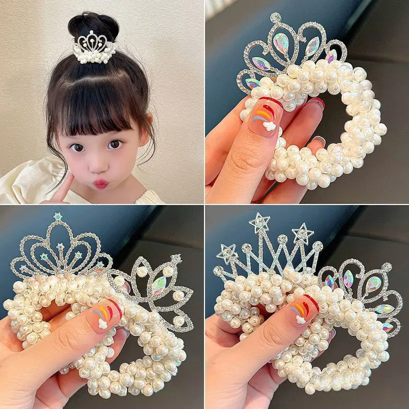 Children's Crown, Pearl Hair Ring, Princess Headwear, Pearl Head Rope, Ball Head, Divine Tool, Rubber Band Head, Flower Tie Head