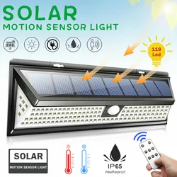 4400mah 180 led poderosa luz solar ao ar livre sensor de movimento luz parede à prova dwaterproof água jardim lâmpada holofotes para jardim caminho rua