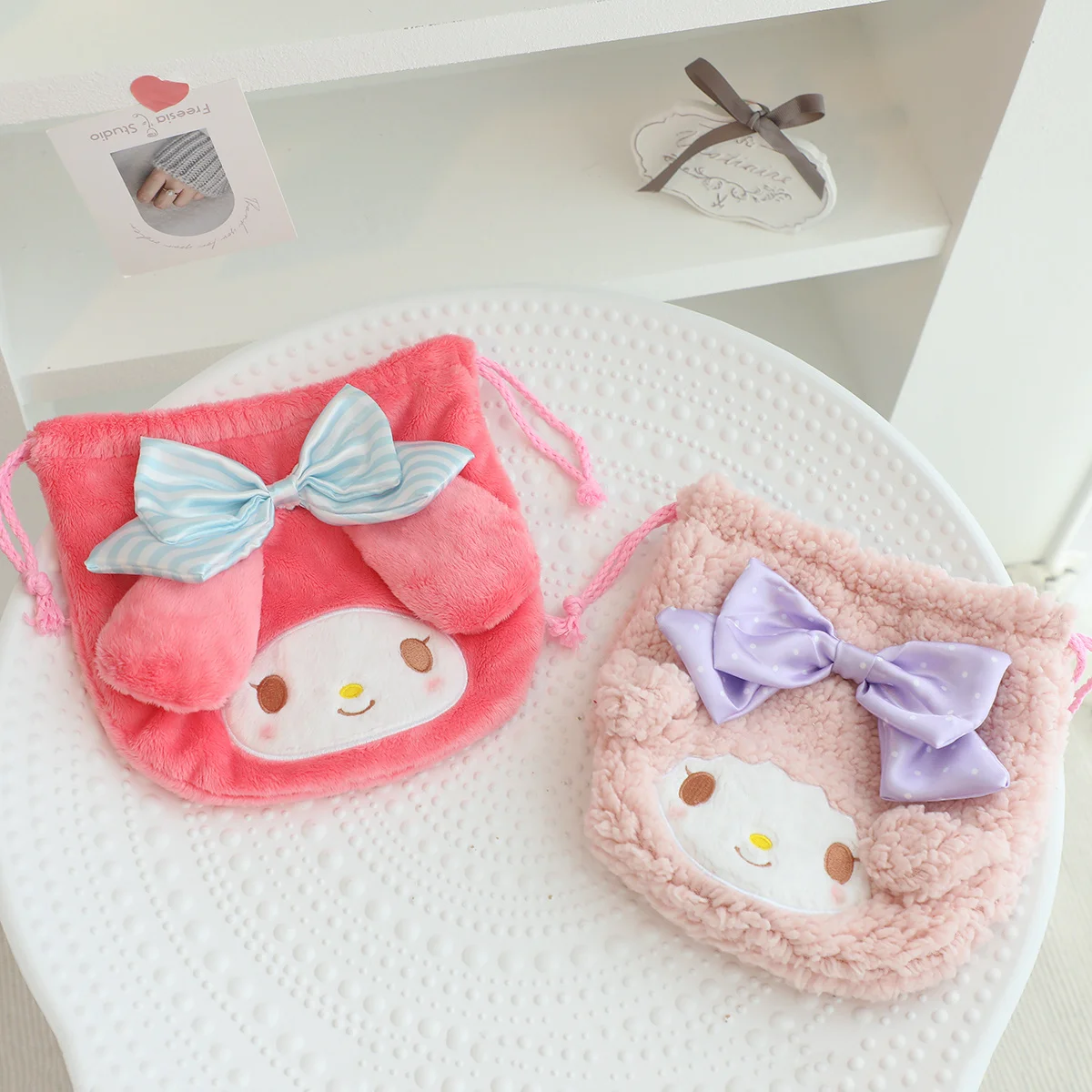 Japanese Style My Melody Drawstring Bag Kawaii Anime Cosmetics Storage Bag My Sweet Piano Plush Bag Coin Purse Xmas Gifts Girl