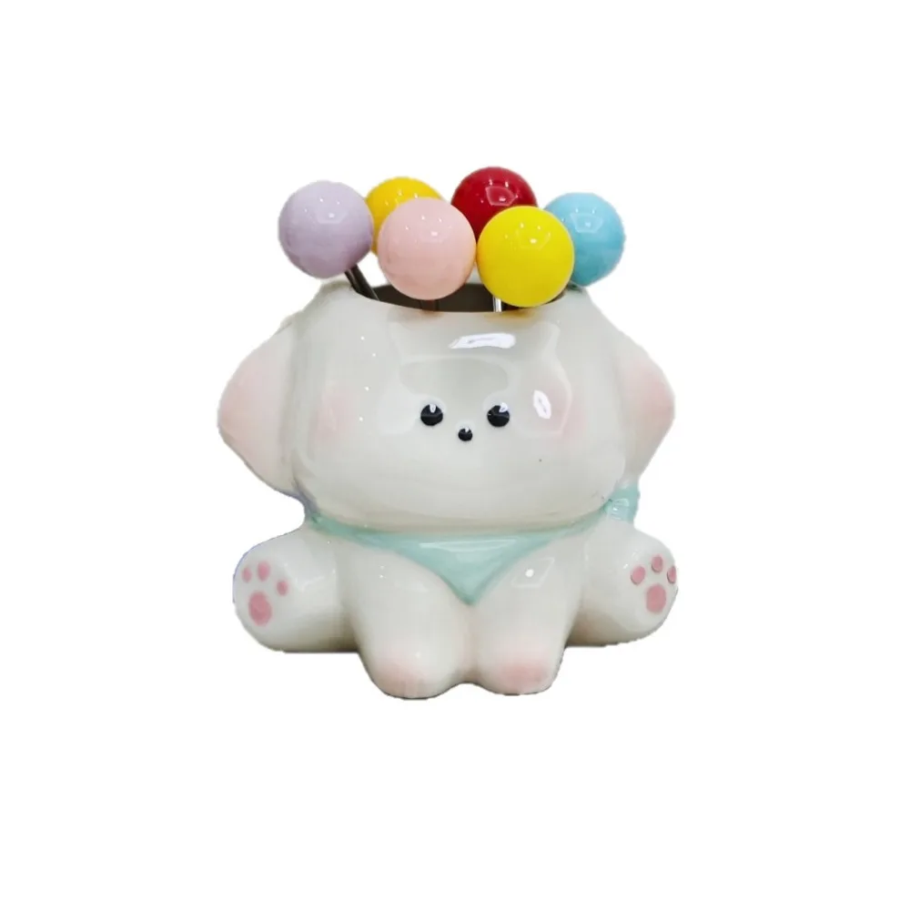 

Home Decoration Stainless Steel Dog Fruit Fork Set Storage Jar Creative Candy Fork Cute Food Picks Afternoon Tea