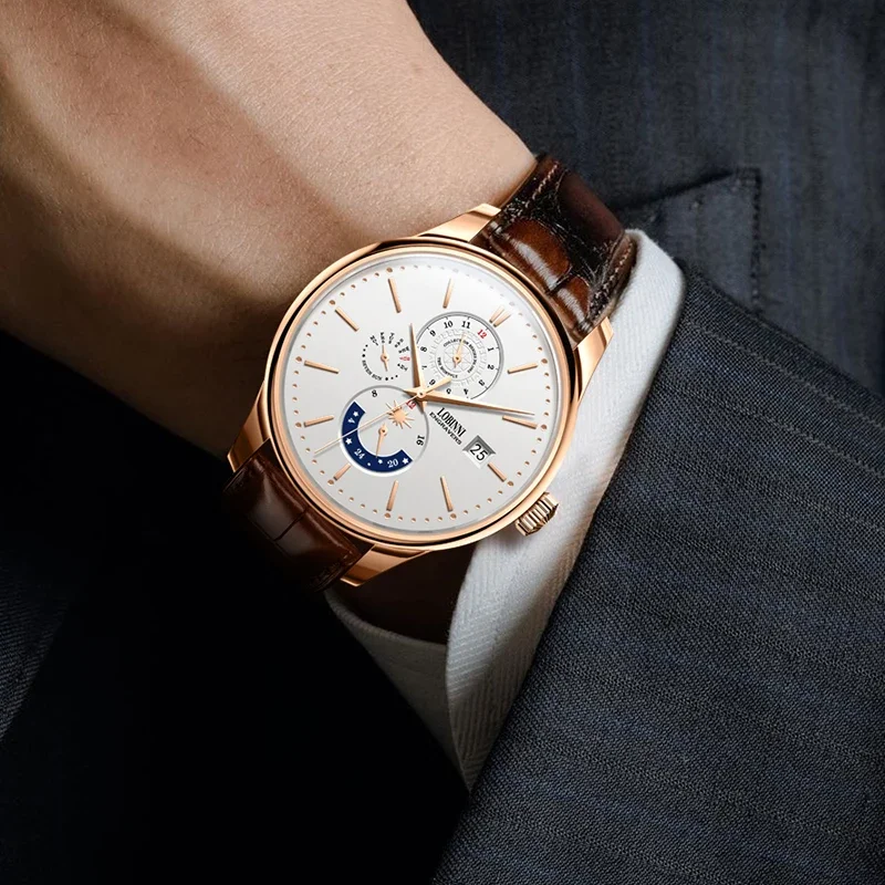 LOBINNI New Design Genuine Leather Wrist Watch Mechanical 40mm Auto Movement Self Winding Automatic Watches Man