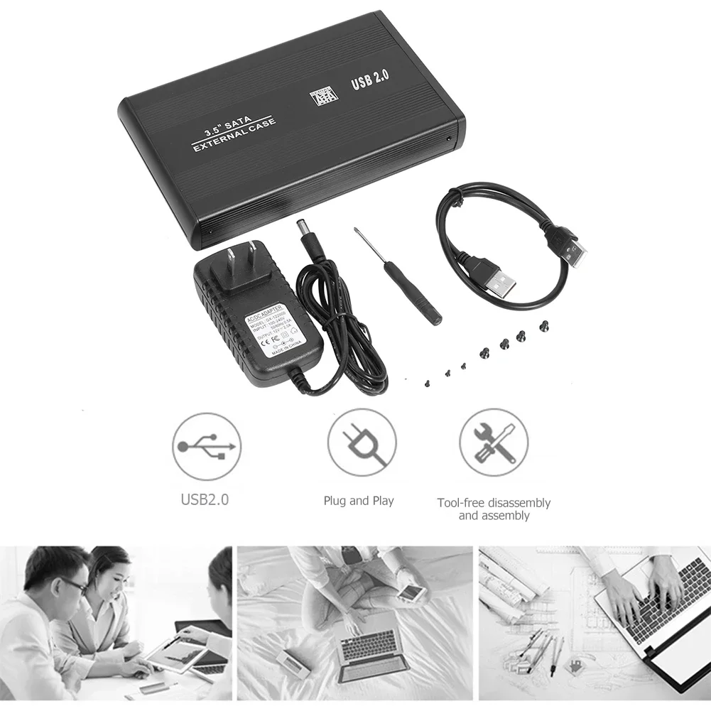 3.5 inch USB 2.0 to SATA Port SSD Hard Drive Enclosure 480Mbps External Solid State Hard Disk Box