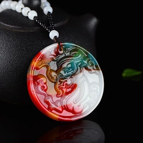 

Xinjiang natural colorful jade outer Mongolian material zodiac dragon jade pendant for men and women