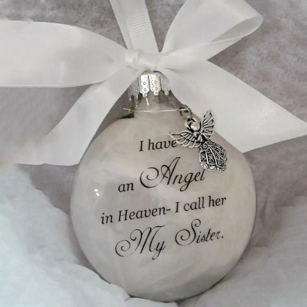 

8cm Christmas Ball with Feather Lightweight Memorial Hanging Ornament Reusable "I Have an Angel in Heaven "Pendants
