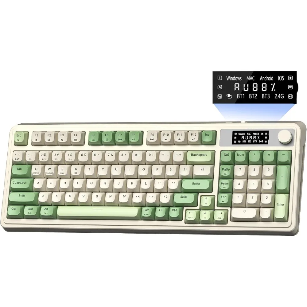 Tri-Mode Wireless RGB Gaming Keyboard with Display Screen and Number Pad for PC and Laptop