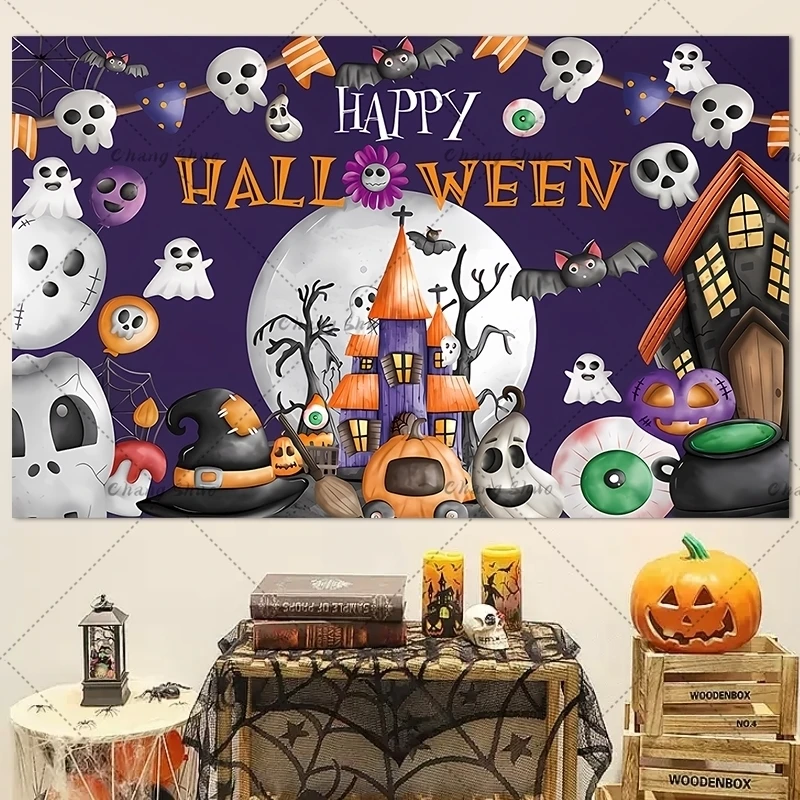 Halloween Backdrop Magic Witch Store Black Cauldron Bookshelf Pumpkin Background for Photography Trick or Treat Party Decoration