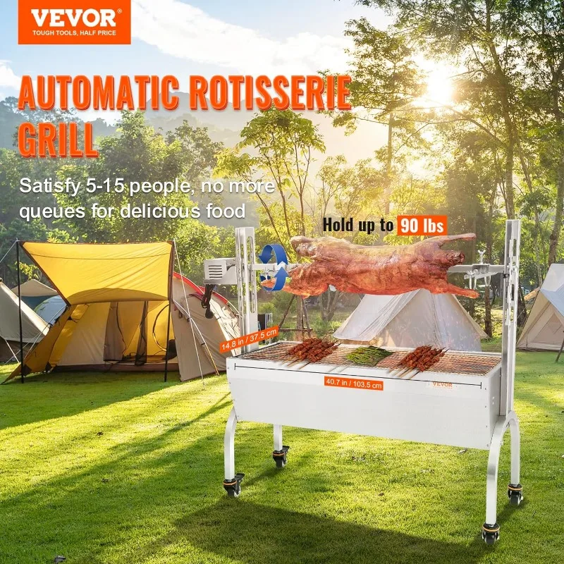 VEVOR-parrilla Rotisserie de acero inoxidable para barbacoa, asador eléctrico de 50W, asador de cerdo, cordero, Cabra, carbón