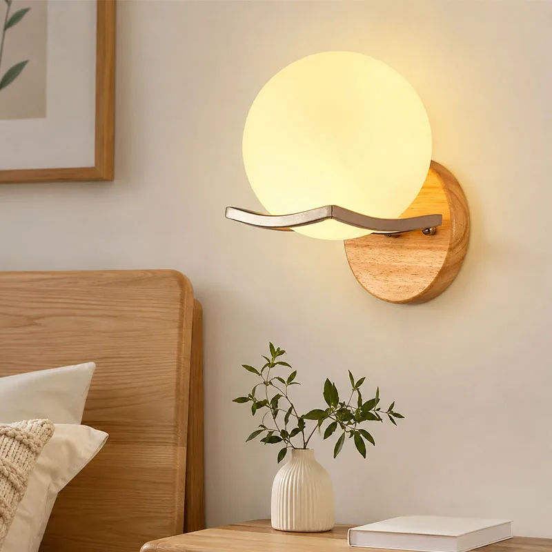 led木製ガラスウォールライト-日本風装飾壁掛け木製ランプ-ブラケットランプ-リビングルーム-寝室-廊下-バルコニー照明器具