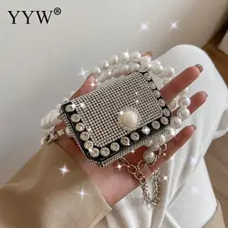 Bling Rhinestones Pearl łańcuszek do spodni śliczne Mini torby dla kobiet jakość długi pas z frędzlami torba diamentowa torba na ramię torebka